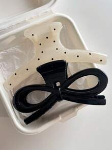 2 pezzi/set Fermagli per capelli bianchi a pois da 14 cm, Fermagli per capelli a fiocco nero, Accessori per capelli alla moda, Versatili, Eleganti e minimalisti, Adatti per uso quotidiano, casual, feste, spiaggia, vacanze, acconciature, lavaggio del viso/capelli, trucco, accessori per abbigliamento, primavera/estate/autunno/inverno, festival, compleanni - Multicolore - Visualizzare 1