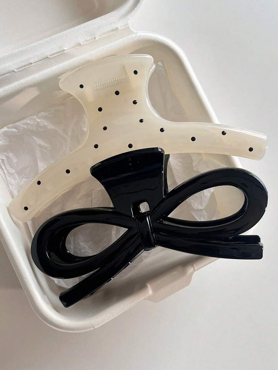 2 pezzi/set Fermagli per capelli bianchi a pois da 14 cm, Fermagli per capelli a fiocco nero, Accessori per capelli alla moda, Versatili, Eleganti e minimalisti, Adatti per uso quotidiano, casual, feste, spiaggia, vacanze, acconciature, lavaggio del viso/capelli, trucco, accessori per abbigliamento, primavera/estate/autunno/inverno, festival, compleanni - Multicolore - Visualizzare 1
