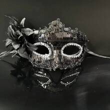 Feather Flower Sequin Venetian Mask Sexy Ladies' Masquerade Ball Dance Party Decorative Performance Costume Prop Christmas Mask - 銀 - 查看 6