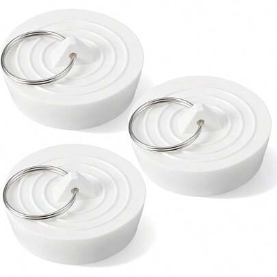 3pcs Bath Tub Drain Stoppers, Sink Stopper Sink Drain Plug With Hanging Ring Bathtub Plug Drain Stopper For Kitchen Bathroom Shower Laundry(White)