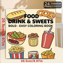 Libro para colorear de líneas gruesas fácil para niños sobre comida, bebida y postres, 24 páginas (papel grueso de 120 g/m²) Versión de lujo mejorada, adecuado para relajación de adultos, reuniones familiares y decoraciones festivas (Pascua, Acción de Gracias, Navidad, Año Nuevo, Día de San Valentín) - Una pieza - Ver 2