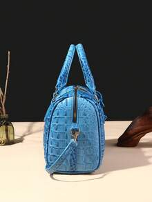Luxury Crocodile Pattern Handbag, Retro Genuine Purse, Women's Classic Boston Bag & Shoulder Bag - Xanh da trời - Xem 4