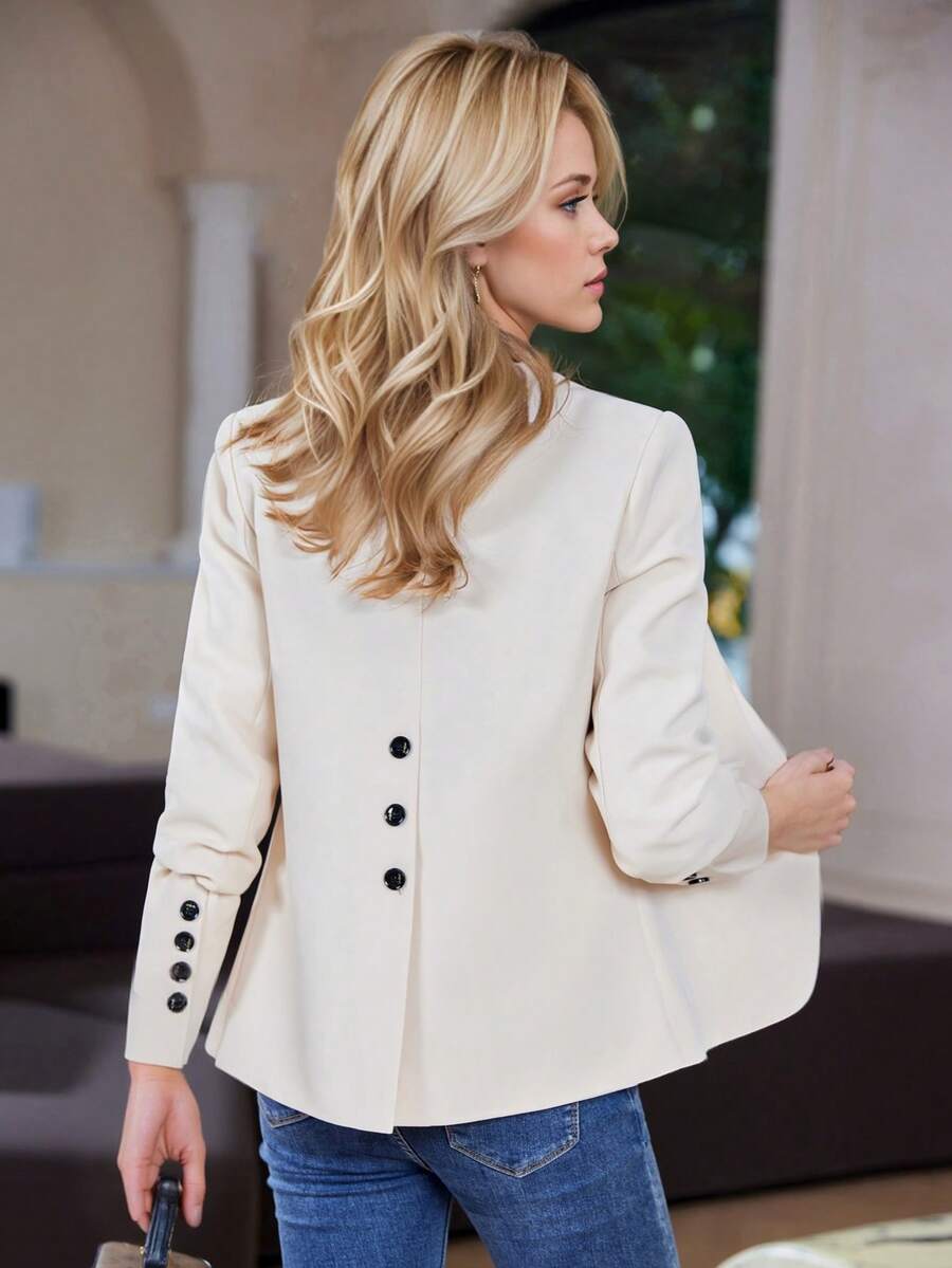 2026 Spring/Autumn New Apricot Color Back Slit Blazer Jacket, High-End Goddess Elegant Suit Top For Women - Light Apricot - View 1