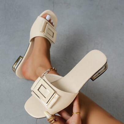 3.5cm High Heel Women's Strap Sandals, Hollow Out High Heel Slippers, Party Shoes, Beach Shoes, Women's Chunky High Heel Sandals
