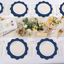 20Pcs Navy Blue Scalloped Paper Placemats Disposable Waterproof Table Round Place Mat 13.5 Inch Stain Proof Kitchen Dining Decor For Christmas Birthday Wedding Tea Party - NavyBlue - View 6