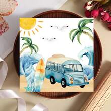 Watercolor Summer Beach Disposable Dinner Paper Napkins, 20pcs/40pcs/60pcs,2-Ply Camper Van Surfboard Print Luncheon Napkins, Tropical Hawaiian Luau Party Tableware Supplies For Beach Birthday Party Decorations Surf Party Supplies 6.5x6.5 Inches - View 5