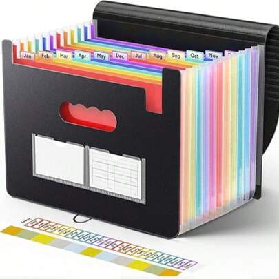 Tệp đựng hồ sơ A4 có thể mở rộng với nhãn màu sắc, 12/24/36 ngăn, kiểu xếp gấp tiện dụng để đựng hóa đơn thuế.