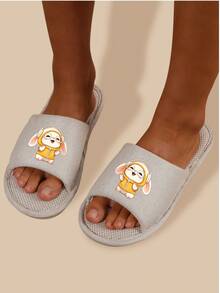 Spring & Autumn Household Linen Slippers, Solid Color Cute Fabric Animal Open-Toe Slippers, Non-Slip Breathable Unisex Slipper - Apricot - View 4
