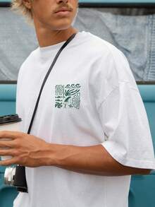 海滨男士休闲度假风椰树印花短袖T恤，适合夏季穿着，舒适透气，引领时尚潮流 - 白色 - 查看 2