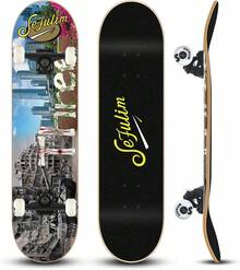 sefulim Monopatín Completo de 31 x 8 Pulgadas, Capas de Arce Canadiense, Doble Patada, cóncavo, Crucero, monopatín para niños, niñas, Adolescentes, Adultos, Principiantes - Número 3 - Ver 13