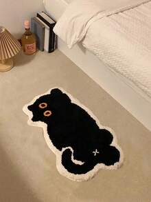 1pc Cute Cat Pattern Floor Mat 40X60cm (15.7X23.6inch), Soft Plush Non-Slip Water Absorbent Bath Mat For Bathroom, Bedroom, Living Room, Kitchen, Entryway, Washable, New Arrival Autumn Season, Halloween Decoration - Black - 查看 8
