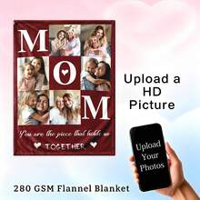Personalized Customizable Mother's Day Best Gift - MOM Letters You Are The Piece That Holds Us Together 6-Photo Collage Customizable Flannel Throw Blanket - Customizable Text Names Date Multiple Styles Available - Soft Warm Cozy Breathable Lightweight Washable Personalized Blanket For Couch Bed Sofa Living Room Bedroom Home Decor - Elegant Burgundy Heart Aesthetic Sentimental Keepsake - Mother's Day Gift From Daughter Son To Mom, Mother's Day Gift From Granddaughter Grandson To Grandma, Mother's Day Gift From Husband To Wife, Mother's Day Gift From Granddaughter Grandson To Grandmother - Gifts For Her Mom Grandma Family Friends - Insta-Worthy Cozy Vibes Personalized Items For Housewarming Boho Outdoor Bathroom Decor – Home Decor,Bedroom Decor,Living Room Decor,Couch,Sofa,Bed,Customizable,Breathable,Lightweight,Washable,Soft,Comfortable,Elegant,Simple,Personalized Items,Tapestry,Hogar,Bedroom Essentials,Camping Essentials,Beach Essentials,Living Room Essentials,Home Essentials - Kiểu 1 - Xem 5