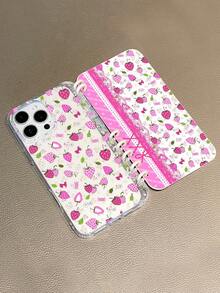 1pc Cute Strawberry Notebook Design Phone Case, Compatible With IPhone & Galaxy Series - Multicolor - View 5