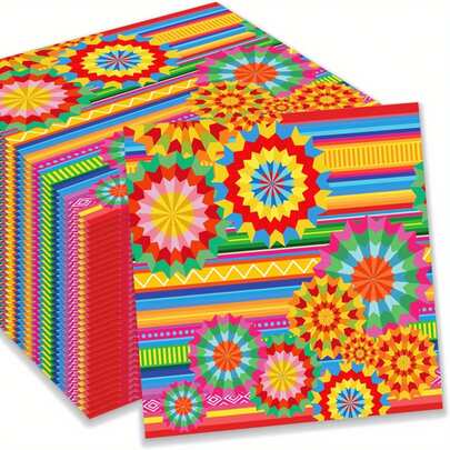 Colorful Mexican Disposable Cocktail Dinner Paper Napkins, 20pcs/40pcs/60pcs, 2-Ply Vibrant Serape Striped Floral Print Luncheon Napkins, May 5th Taco Tuesday Party Supplies For Party, Table, Home Decor. Folded 6.5 X 6.5 In