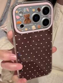 Niche Ins Polka Dot Cute Camera Pattern Phone Case, Compatible With Apple 16/17 Pro Max/ 15 Pro, Full Coverage Anti-Fall Protection Cover For Women, 14/13 - Brown - View 4