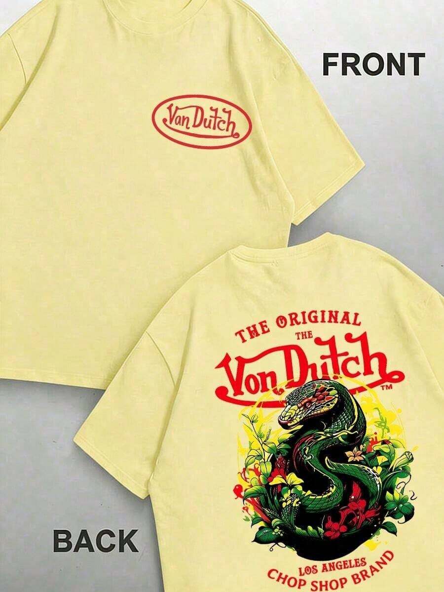 White 1pcs Women's Double Side Print Von Ditch Dragon Floral Design Red And Green Print Fabric Soft & Skin-Friendly Unisex Style Gifts For Spring Festival, Valentine's Day, St. Patrick's Day & World Cup-Van Dutch Dragon Print Women T Shirt Classic Americana Style Graphic,Summer Outfits,Vacation Outfits Women,Summer Outfits For Women,Spring Outfits For Women,Summer Tops,St Pattys Day Outfit,Easter Outfit Women - Màu vàng - Xem 1
