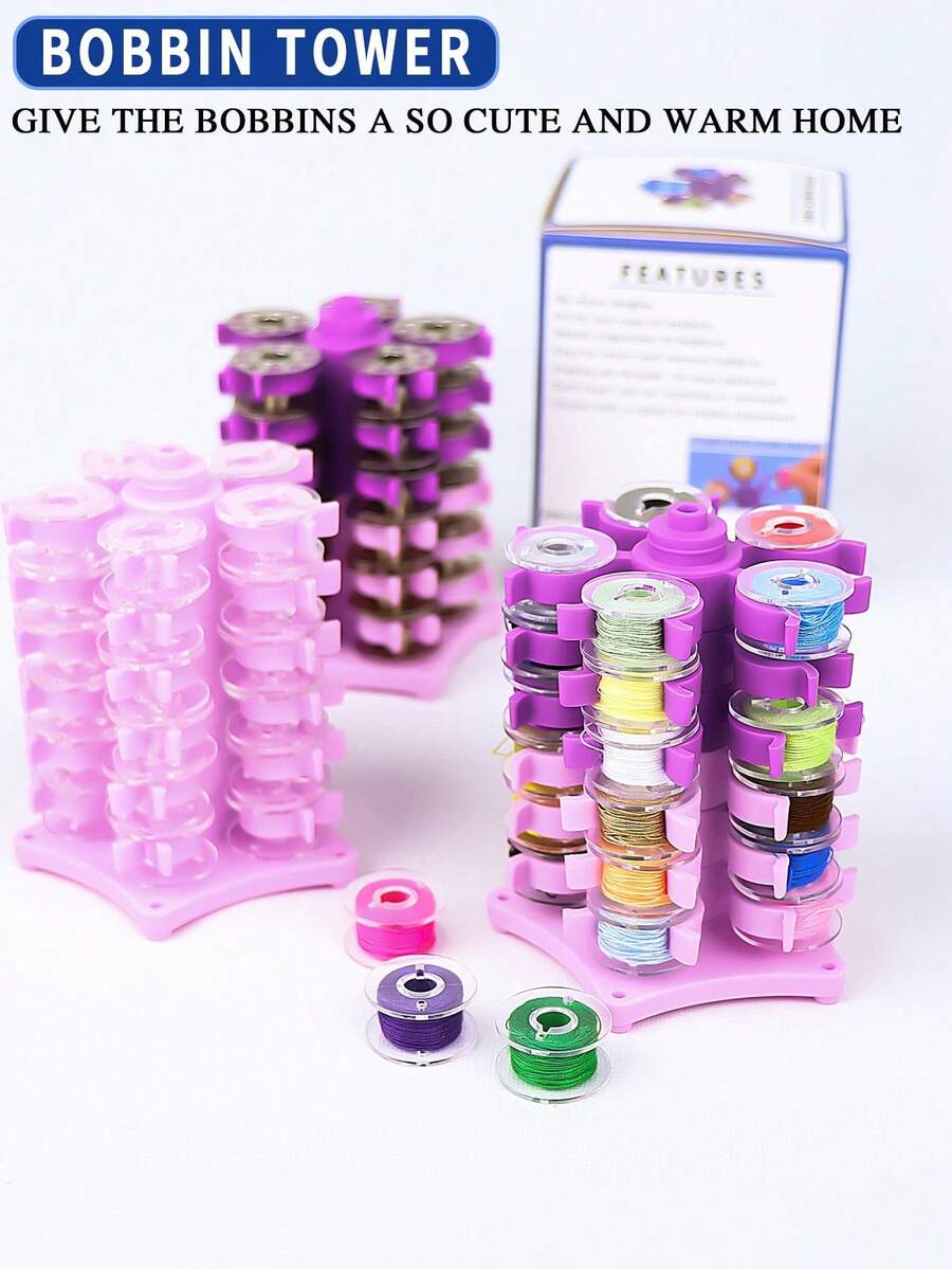 1pc Pagoda-Shaped Bobbin Storage Box Or Set Includes Bobbin Tower And Bobbins, Very Creative And Practical, Can Store Regular Plastic Or Metal Bobbins, Multi-Functional Sewing Machine Bobbin Winder Tower, Bobbin Storage Tool, Sewing Accessory - A - View 1