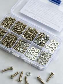 200pcs Carbon Steel Self-Tapping Screw Assortment Kit, Screws, Nuts, Flat Washers, Spring Washers, Home Repair Hardware Set - 200pcs Self-tapping Screw and Nut Combination Set - View 3