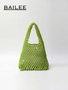 BAILEE Bolso de mano de patrón tejido a mano con hilo de poliéster colorido y colgante de océano, adecuado para vacaciones - verde menta - Ver 6