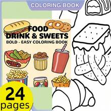 Libro para colorear de líneas gruesas fácil para niños sobre comida, bebida y postres, 24 páginas (papel grueso de 120 g/m²) Versión de lujo mejorada, adecuado para relajación de adultos, reuniones familiares y decoraciones festivas (Pascua, Acción de Gracias, Navidad, Año Nuevo, Día de San Valentín) - Una pieza - Ver 6