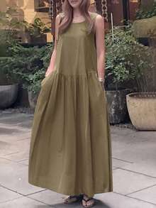 Đầm maxi dài tay không tay cổ tròn dáng rộng màu trơn, thích hợp mặc mùa xuân hè, áo khoác cardigan dài tay, áo khoác ngoài phối màu thời trang, trang phục đi học, áo sơ mi dài kiểu Mỹ, trang phục giáo viên, trang phục đi làm, phong cách tối giản, trang phục công sở, cổ điển, đơn giản, thanh lịch kiểu Pháp. - Màu Khaki - Xem 2