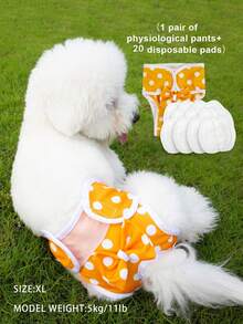 Bow Tie Dog Physiological Pants Set (Includes 20 Disposable Pads), Menstrual Pants, Suitable For Medium & Small Pets - Yellow - View 9