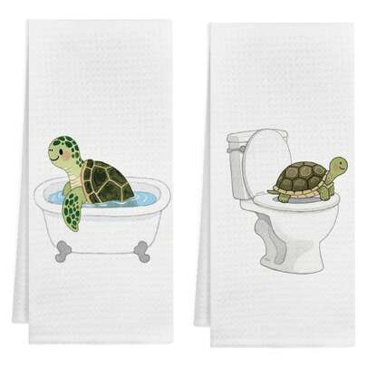 2pcs Sea Turtle Dish Towel Set, 16x24 Inch, Kitchen Decor, Neighbor Gift, Housewarming Gift For Friends, Mother's Day Gift, Friend's Birthday Gift