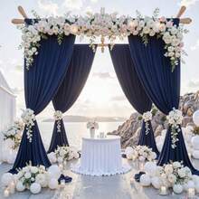 Cortina de telón de fondo de 10 x 8 pies sin arrugas para fiestas cortinas de telón de fondo de fotos de poliéster fondo grueso 2 paneles de 5 pies x 8 pies para baby shower boda - Azul marino - Ver 9