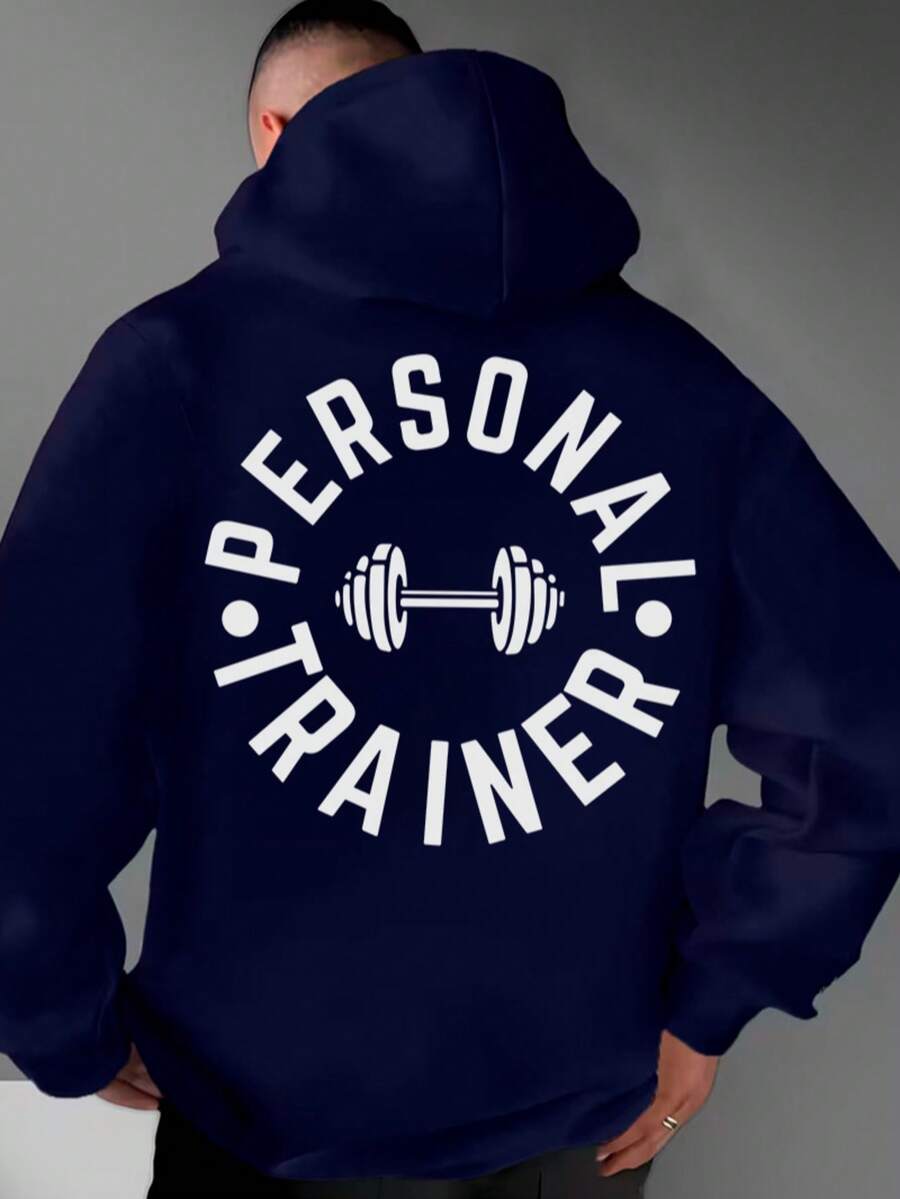Men's Personal Trainer Hoodie, Bodybuilding Instructor Style, Streetwear Style. - 藏蓝色 - 查看 1
