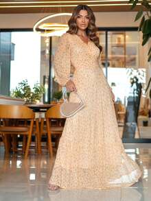 Vanusia Women's Long Dress In Tulle With Elastane, Crossover Neckline And Elasticated Back. Elegant And Comfortable. - 橘色鮭魚 - 查看 1