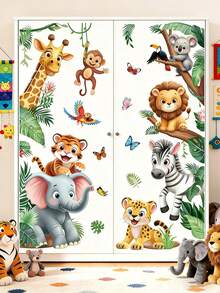 1pc Cartoon Cute Forest Animal Giraffe Elephant Butterfly Wall Sticker Decal For Kids Room Decor, Self-Adhesive - Multicolor - View 10