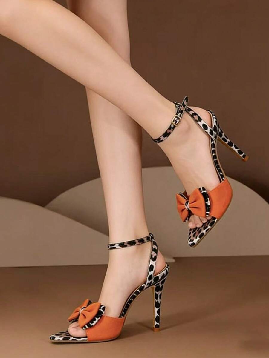 Nuevas sandalias de tacón grueso y punta afilada, de fácil deslizamiento, versátiles para primavera y otoño - Naranja - Ver 1