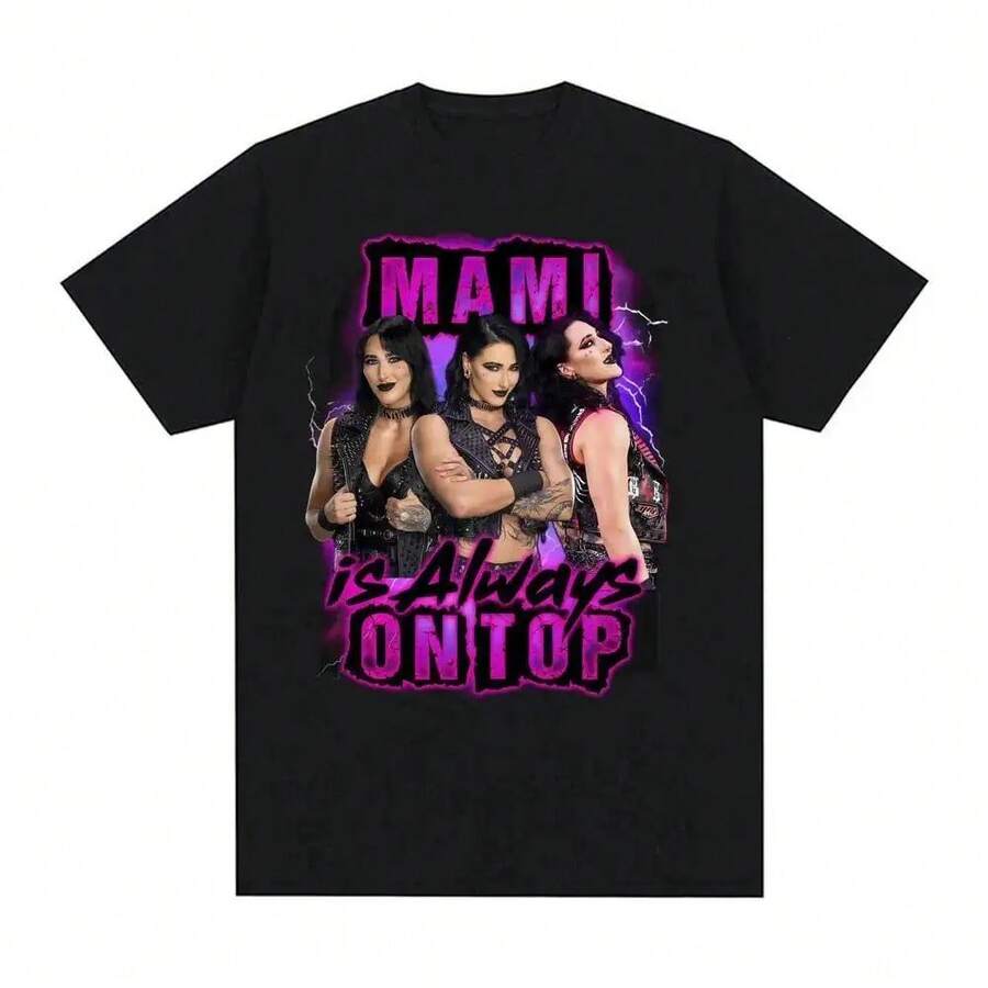 Rea Ripley Mami Wrestling Fighter Graphic T-Shirt Men Women Fashion Retro Short Sleeve T-Shirt Summer Pure Cotton Loose T-Shirt - 黑色 - 查看 1