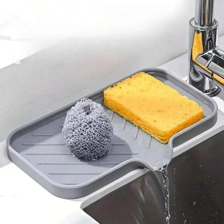 1pc Drain Soap Box Kitchen Bathroom Anti-Slip Sink Tray Creative Washing Table Soap Tray Free Punch Drain Rack - Grey - View 1