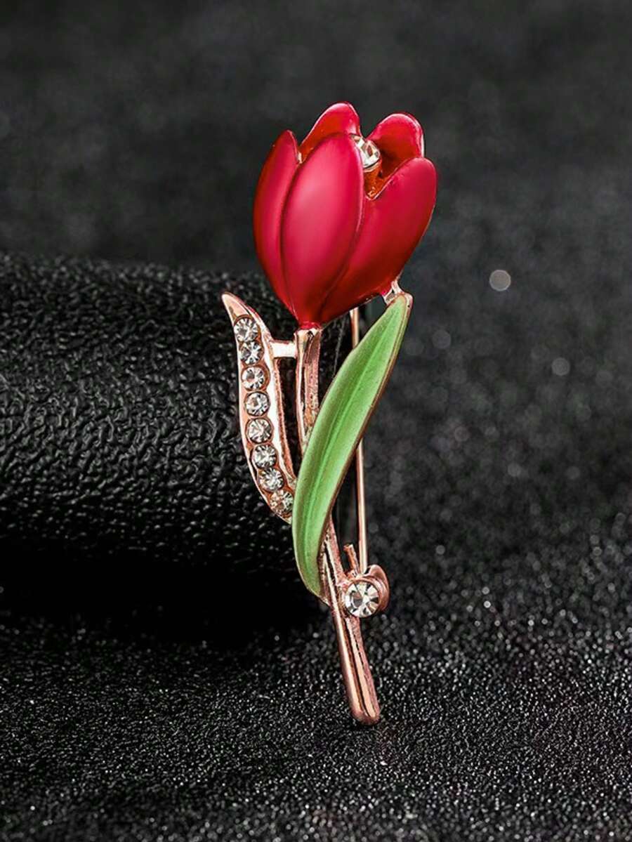 1枚郁金香胸针，优雅花朵胸针，服装配饰翻领别针，防滑西装外套胸针 - 金色 - 查看 1