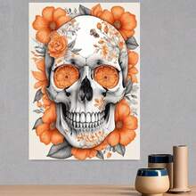 Cuadro de pintura de diamantes con perforaciones redondas 5D, tema de calavera, ideal para principiantes y amantes de las manualidades. Sirve como pieza decorativa para salas de estar, dormitorios y estudios. - Enmarcado - Ver 3