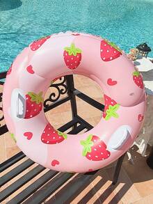1pc Adult Thickened Double Air Chamber Swimming Ring, Anti-Overturning Inflatable Floating Circle, Strawberry Swimming Ring - Strawberry - View 2