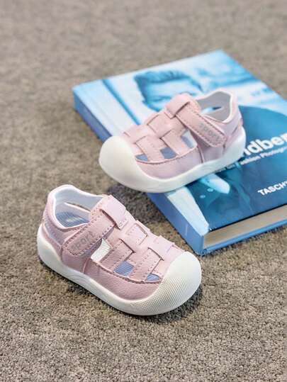 1 Pair Unisex New PU Hook And Loop Design Flat Cute Slide Sandals, Soft Sole Non-Slip Infant Casual Toddler Shoes, Lightweight Roman Sandals Suitable For Summer