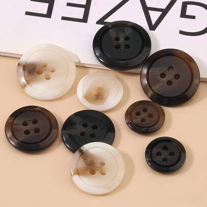 10/15/18/21/24 PCS 1.5-2.5cm Faux Horn Resin Buttons - Mixed Colors, 4-Hole Round Design, Suitable For Upgrading High-End Sweaters, Suits, Coats, Jackets | Classic Round Buttons | Horn Buttons, Craft Buttons