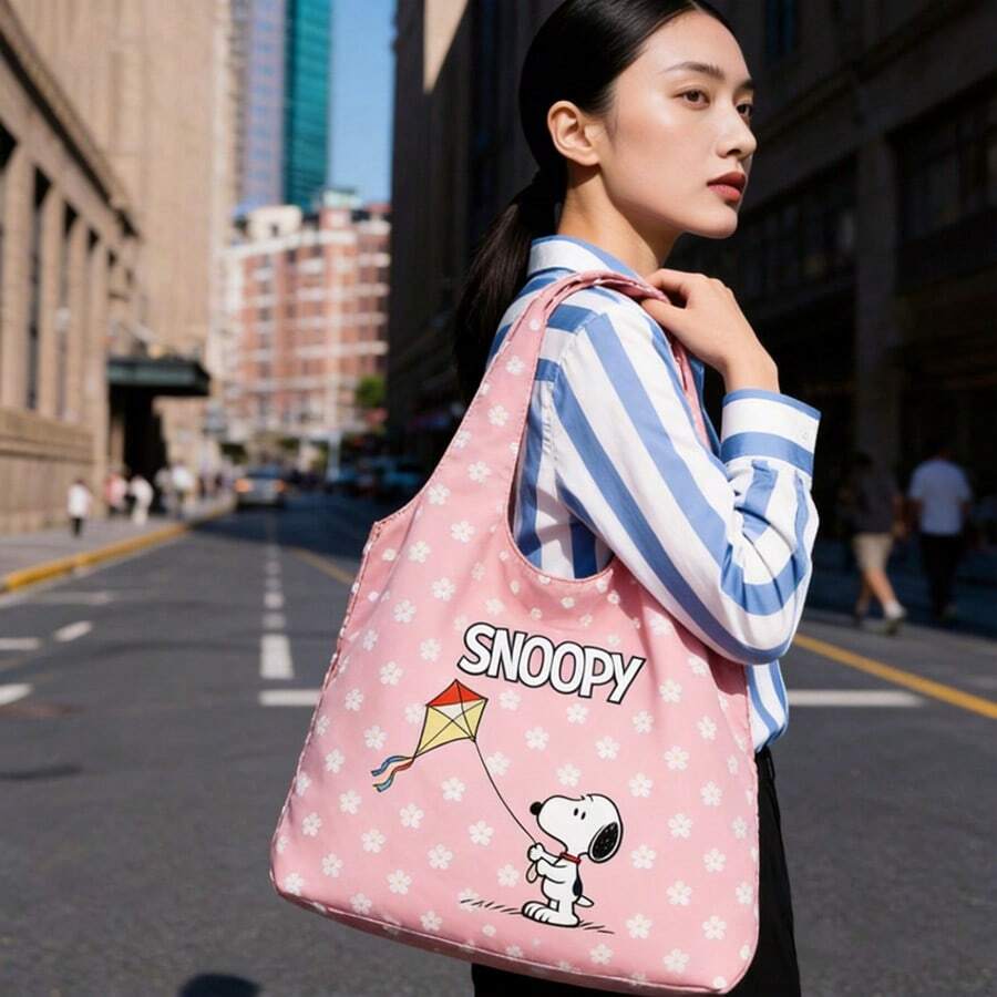 SNOOPY 1个粉色史努比花卉图案手提包,采用轻便尼龙材质,防水耐用,大容量设计,宽肩带舒适。适合通勤、购物、旅行收纳。实用又时尚,是圣诞节或馈赠佳品。 - 彩色 - 查看 1