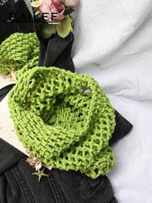 BAILEE Bolso de mano de patrón tejido a mano con hilo de poliéster colorido y colgante de océano, adecuado para vacaciones - verde menta - Ver 10