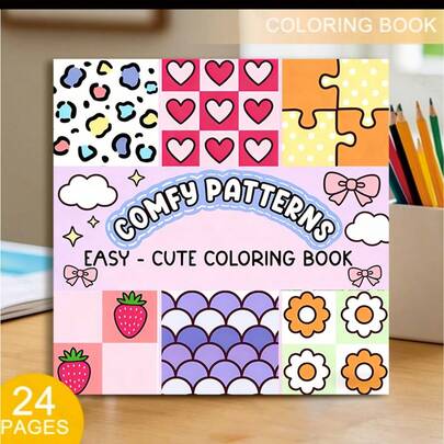 24页豪华加厚治愈系图案涂色书，适合成人放松、家庭聚会和节日装饰（复活节、感恩节、圣诞节、新年、情人节），迷你单色成人涂色书，创意娱乐，可爱设计，艺术插图，高品质印刷，光滑纸张，迷你素描本，手绘图案，家庭乐趣