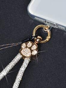 1 pièce Dragonne de téléphone de luxe pour femme en alliage brillant avec strass. Charm en métal avec empreinte de patte de chat sertie de cristaux strass amovible. Dragonne poignet créative et personnalisée, idéale comme porte-clés de voiture pour les voyages, le shopping, les cadeaux de printemps, anniversaire - Multicolore - Voir 12