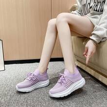 Giày thể thao nữ màu trơn, khoét rỗng, thoáng khí, kiểu dáng retro, đế dày, buộc dây. - Màu tím - Xem 5