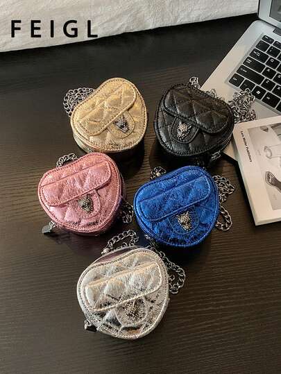 1 stuk 2026 Nieuwe zwarte gewatteerde tas in effen kleur met kleurrijke metalen kettingriem, elegante dames PU crossbodytas: multifunctionele make-up-/telefoontas met kleurrijke kettingriem, vintage zwarte tas met klep: gewatteerde make-uptas in effen kleur met ketting voor dagelijks gebruik, nieuwe damestas met ketting: gewatteerde DehFahnbl zwarte multifunctionele crossbodytas met ketting en gouden letters