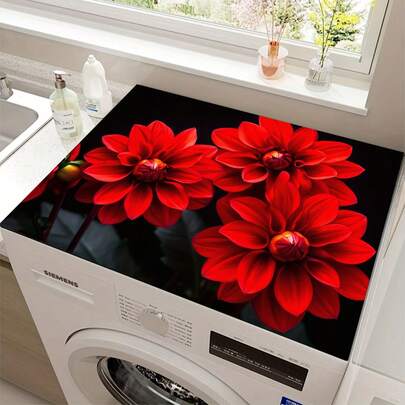 1pc Red Flower Theme Style Coffee Machine Mats, Dish Mats, Tableware Mats, Table Mats, Especially Suitable For Coffee Machines And Coffee Pots, Bar Mats, Bar Accessories, Very Suitable For Kitchen Use.