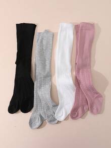 4 Pairs Girls' Soft & Elegant Jacquard Knit Tights - Multicolor - View 5