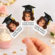 1pc Customized Graduation Photo Cake Topper, Personalized Face Cake Decor, Graduation Theme Cake Decor, Customized "Who Graduated" Cake Topper, Fun Face Party Decor, 2026 Graduate Cupcake Picks, Graduation Gift, Customized Cake Decor, Personalized Face Cake Topper, Personalized Cake Decor, Graduation Gift, Cute Gift - F-cupcake Label - View 5