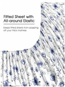 4件套花园蓝小碎花图案床单套装，包含1件床笠、1件床单和2个枕套（不含枕芯）。豪华床笠套装，尺寸可选：特大号、大号、标准双人床、单人床。床笠深口袋设计，最大可容纳11.8英寸枕套。柔软透气，不易起皱，提升睡眠质量，尽显奢华酒店风范。送给父母、朋友的理想礼物。 - 彩色 - 查看 6