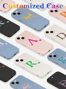 1 pieza Funda de teléfono líquida de TPU, adecuada para el Día de la Madre, el Día del Padre, San Valentín, cumpleaños, parejas, padres e hijos, gato, perro, elementos florales, mariposa, compatible con Apple/Galaxy/Honor/teléfonos, funda de teléfono personalizable con fuente de corazón única - Albaricoque - Ver 2